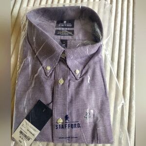 Stafford Men's Purple Wrinkle Free Checkered Shirt Size 20